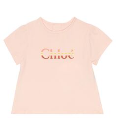 Хлопковая футболка с детским принтом Chloé Kids, розовый