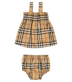 Детское хлопковое платье с принтом Burberry Kids, мультиколор