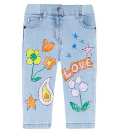 Детские джинсы с вышивкой Stella Mccartney Kids, мультиколор