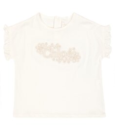 Футболка из хлопкового джерси с логотипом baby Chloé Kids, белый