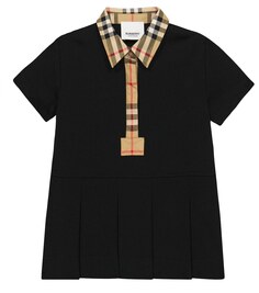 Детское плиссированное хлопковое платье Burberry Kids, черный