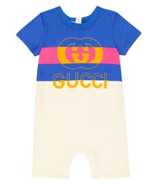 Хлопковый комбинезон для малышей с логотипом Gucci Kids, бежевый