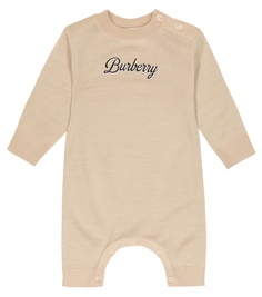 Детский шерстяной комбинезон с логотипом Burberry Kids, бежевый