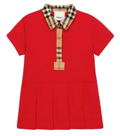 Детское плиссированное хлопковое платье Burberry Kids, красный