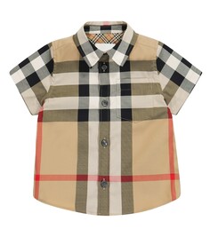 Рубашка из эластичного хлопка в клетку baby vintage check Burberry Kids, бежевый