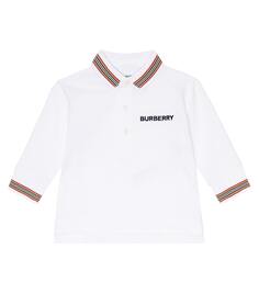 Рубашка-поло из хлопкового пике с логотипом baby Burberry Kids, белый