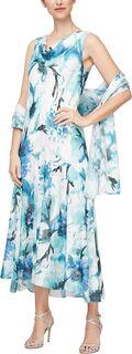 Шифоновое платье длиной до чайной длины с шифоновой шалью Alex Evenings, цвет Seafoam
