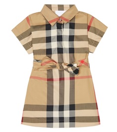Детское винтажное платье-рубашка в клетку Burberry Kids, бежевый
