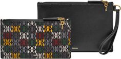 Клатч Gift Set PVC Small/Large Wristlet Fossil, цвет Black Hertiage Logo Print Multi