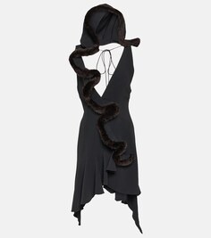 Мини-платье из джерси с отделкой из искусственного меха Coperni, черный