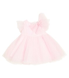 Детское тюлевое платье в горошек с бантом Monnalisa, розовый