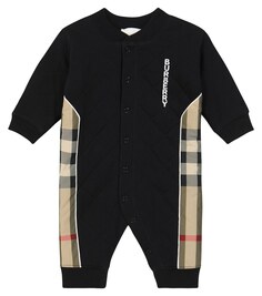 Детский хлопковый комбинезон в клетку в винтажную клетку Burberry Kids, черный