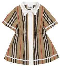 Хлопковое платье в полоску для малышей Burberry Kids, бежевый