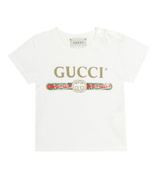 Хлопковая футболка с детским принтом Gucci Kids, белый