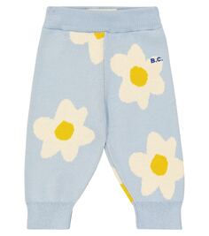 Детские хлопковые брюки с цветочным принтом интарсии Bobo Choses, синий