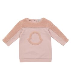 Платье-толстовка из эластичного хлопка с логотипом baby Moncler Enfant, розовый