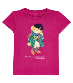 Детская футболка-поло с мишкой из хлопка Polo Ralph Lauren Kids, розовый