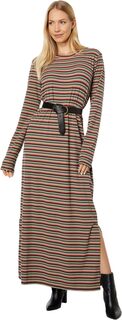 Разноцветное осеннее платье макси с длинными рукавами и круглым вырезом в полоску Mod-o-doc, мульти