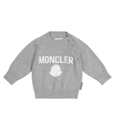 Хлопковый свитер с логотипом baby Moncler Enfant, серый