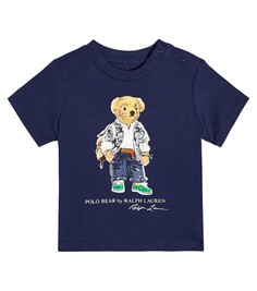 Детская футболка-поло с мишкой из хлопка Polo Ralph Lauren Kids, синий