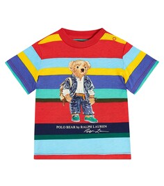 Детская футболка-поло в полоску с медвежонком из хлопка Polo Ralph Lauren Kids, мультиколор