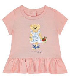 Детское хлопковое платье-поло с медвежонком Polo Ralph Lauren Kids, розовый