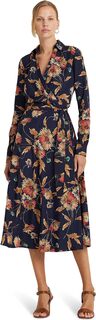 Платье миди из крепа с цветочным принтом LAUREN Ralph Lauren, цвет Navy/Tan/Multi