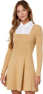 Расклешенное платье-свитер, смешанная техника English Factory, бежевый