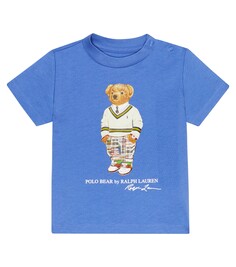 Детская футболка-поло с мишкой из хлопка Polo Ralph Lauren Kids, синий