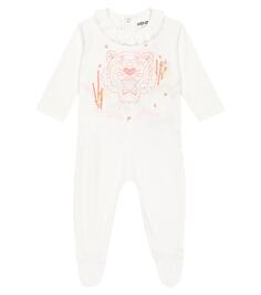 Хлопковый комбинезон с детским принтом Kenzo Kids, белый