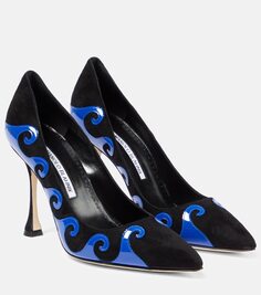 Туфли kasai из замши и лакированной кожи Manolo Blahnik, черный