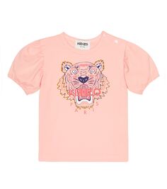 Хлопковая футболка с тигровым принтом Kenzo Kids, розовый