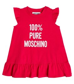 Платье из хлопкового джерси с детским принтом Moschino Kids, красный