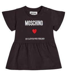 Платье из хлопкового джерси с детским принтом Moschino Kids, черный