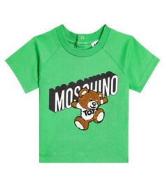 Футболка из хлопкового джерси с детским принтом Moschino Kids, зеленый