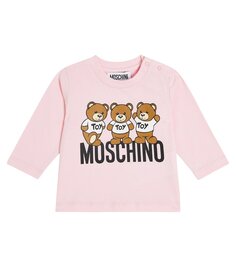 Хлопковая футболка с плюшевым мишкой baby bear Moschino Kids, розовый