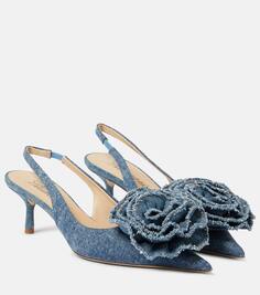 Туфли-лодочки с пяткой на пятке и аппликацией в виде роз Blumarine, синий