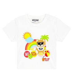 Футболка из хлопкового джерси с детским принтом Moschino Kids, белый