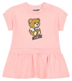 Мини-платье из хлопкового джерси с детским принтом Moschino Kids, розовый