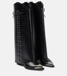 Ковбойские кожаные сапоги до колена с замком акулы Givenchy, черный