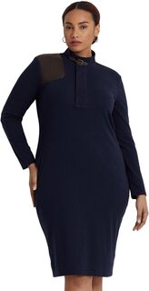 Платье больших размеров из эластичного хлопка с отделкой из искусственной кожи LAUREN Ralph Lauren, цвет Lauren Navy