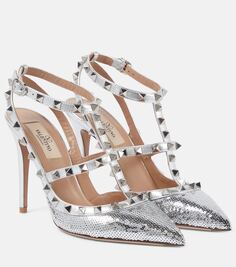 Туфли rockstud 100 с пайетками Valentino Garavani, серебро