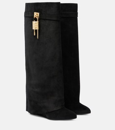 Замшевые сапоги до колена с замком акулы Givenchy, черный