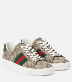 Кроссовки ace с кожаной отделкой Gucci, бежевый