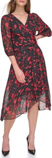 Платье Balloon Sleeve with Side Knot DKNY, цвет Black/Red