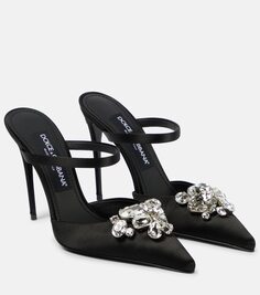 Атласные мюли с кристаллами Dolce&amp;Gabbana, черный