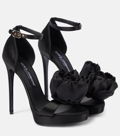 Атласные босоножки keira с цветочной аппликацией Dolce&amp;Gabbana, черный