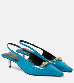Туфли-лодочки из кожи с тиснением под крокодила Gucci, синий