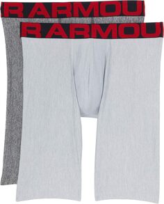 Трусы Tech 9&quot; Boxerjock 2-Pack Under Armour, цвет Mod Gray Light Heather/Jet Gray Light Heather