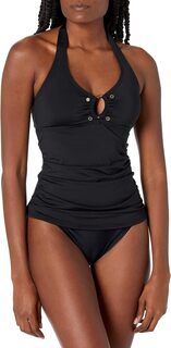 Женский однотонный купальник танкини с лямкой на шее и съемными мягкими чашками Calvin Klein, цвет New Black
